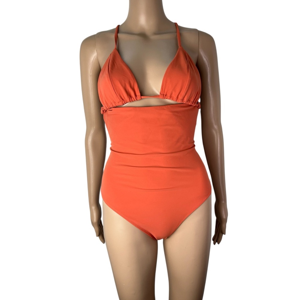Araks Jada Cut Out Strappy Open Back One Piece Bathing Suit in Crest Orange
